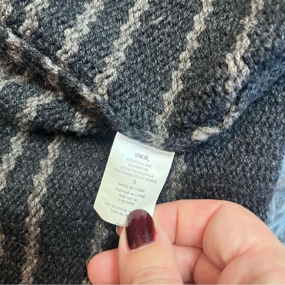 Vince Sophie Grey Black Striped Blanket Cardigan Sweater Car Coat Size S - Picture 7 of 7